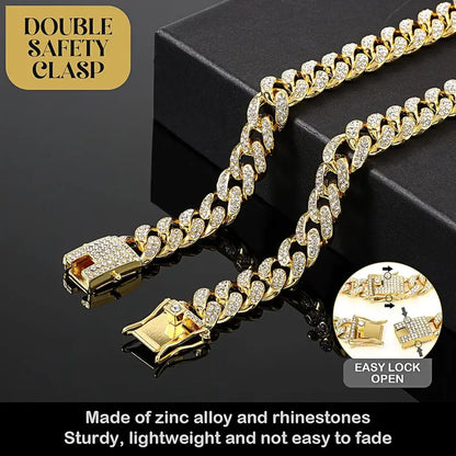 Cuban Style Dog Collar - 14-Inch Fantasy Zinc Alloy Mosaic Chain with Zirconia Accents, Lightweight Design, Secure Buckle, Ideal Neck Accessory for Small to Medium-Large Dogs, Perfect for Birthdays and Christmas
