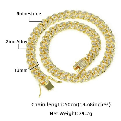 Cuban Style Dog Collar - 14-Inch Fantasy Zinc Alloy Mosaic Chain with Zirconia Accents, Lightweight Design, Secure Buckle, Ideal Neck Accessory for Small to Medium-Large Dogs, Perfect for Birthdays and Christmas