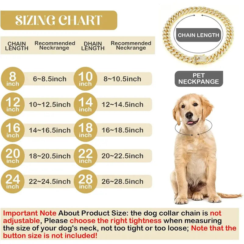 Cuban Style Dog Collar - 14-Inch Fantasy Zinc Alloy Mosaic Chain with Zirconia Accents, Lightweight Design, Secure Buckle, Ideal Neck Accessory for Small to Medium-Large Dogs, Perfect for Birthdays and Christmas