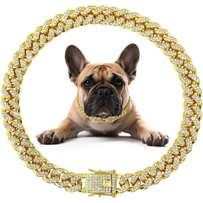 Cuban Style Dog Collar - 14-Inch Fantasy Zinc Alloy Mosaic Chain with Zirconia Accents, Lightweight Design, Secure Buckle, Ideal Neck Accessory for Small to Medium-Large Dogs, Perfect for Birthdays and Christmas