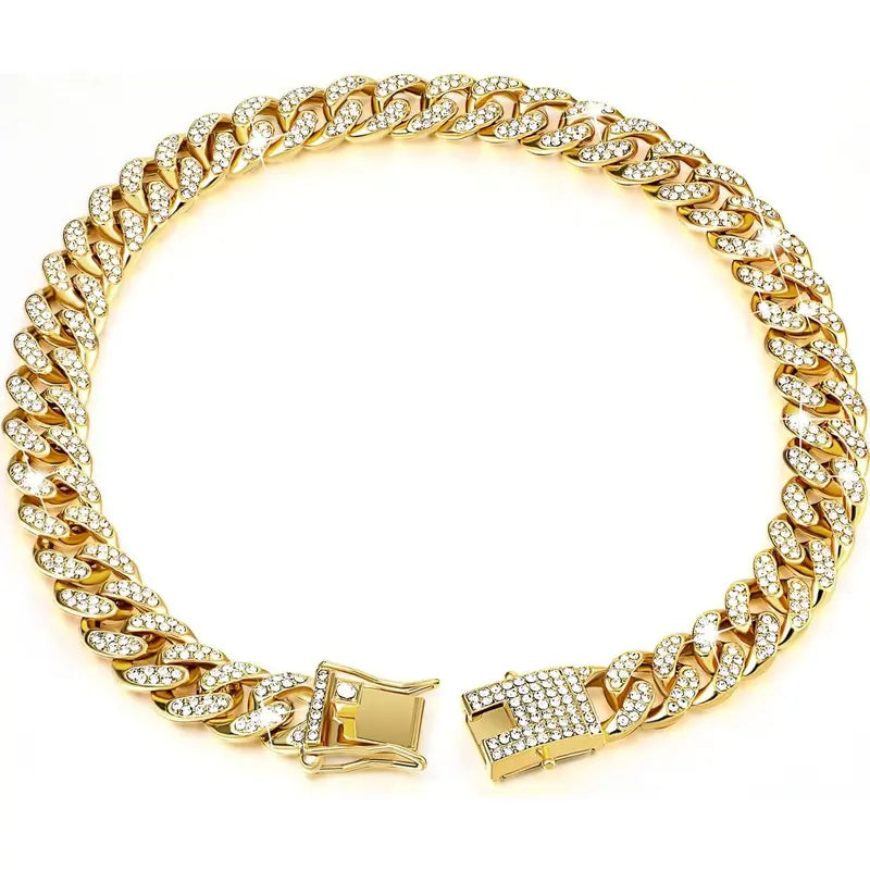 Cuban Style Dog Collar - 14-Inch Fantasy Zinc Alloy Mosaic Chain with Zirconia Accents, Lightweight Design, Secure Buckle, Ideal Neck Accessory for Small to Medium-Large Dogs, Perfect for Birthdays and Christmas