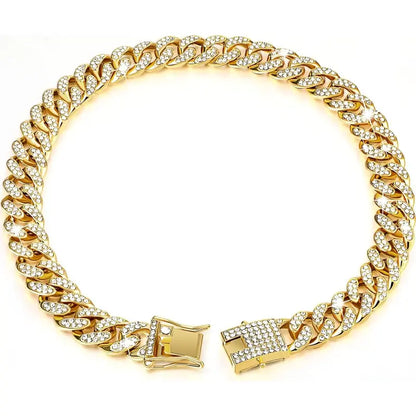 Cuban Style Dog Collar - 14-Inch Fantasy Zinc Alloy Mosaic Chain with Zirconia Accents, Lightweight Design, Secure Buckle, Ideal Neck Accessory for Small to Medium-Large Dogs, Perfect for Birthdays and Christmas